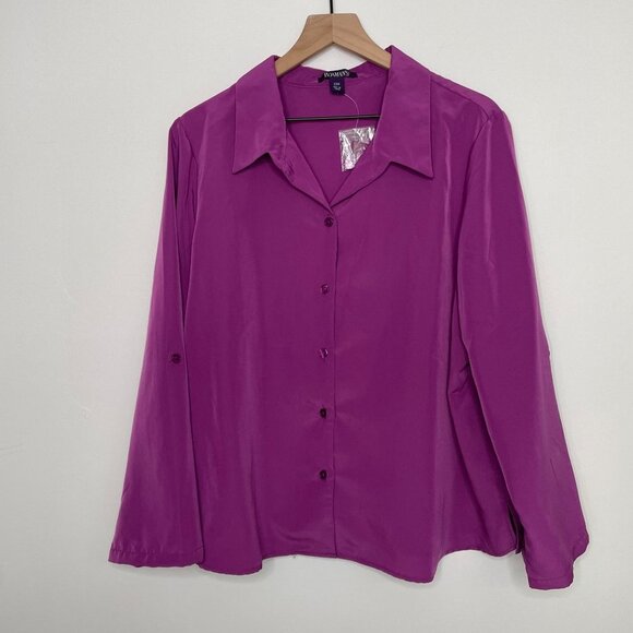 Roamans Button Down‎ Shirt Top Size 1X 22W Purple Long Sleeve Polyester NWT - Picture 1 of 8
